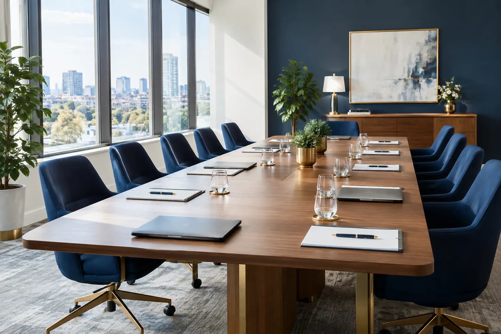 A bright meeting room prepared for an audit opening meeting